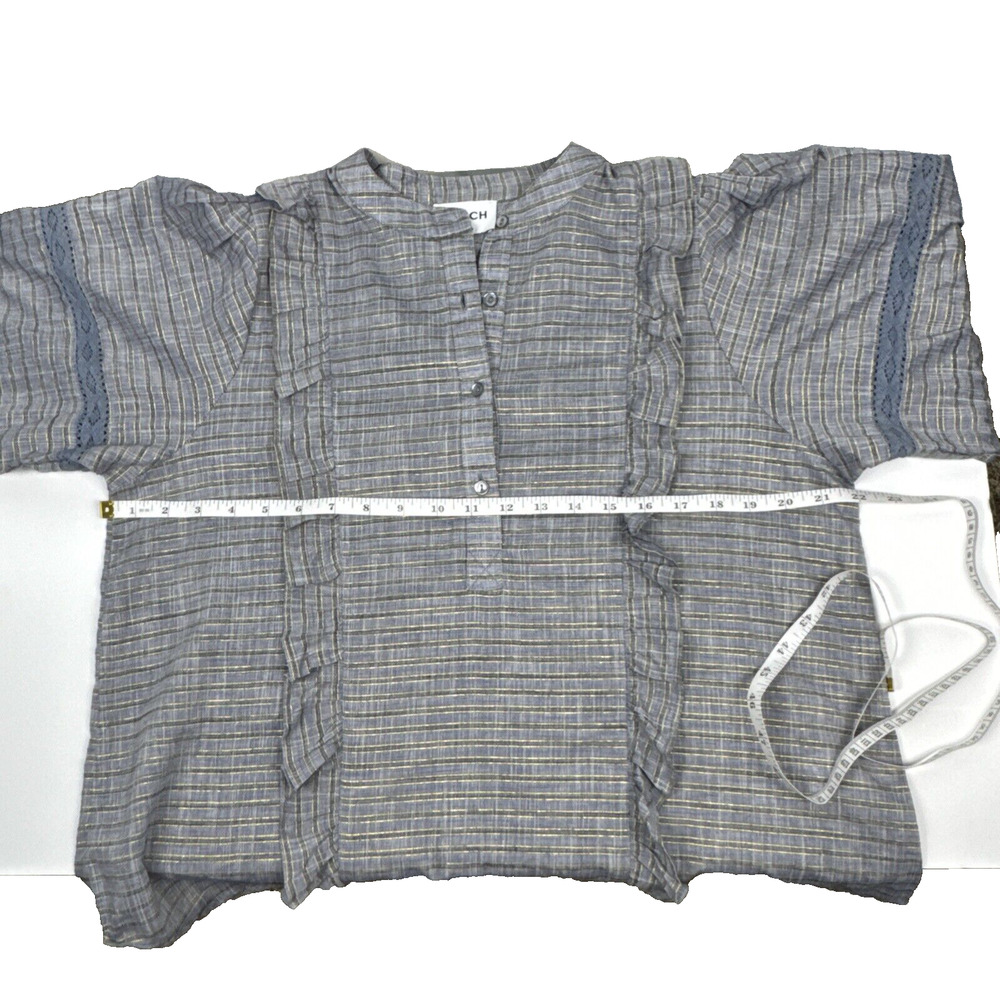 FRNCH Paris Blouse Jada Stripe Ruffled Metallic Medium Cottagecore Peasant Blue - Picture 11 of 15